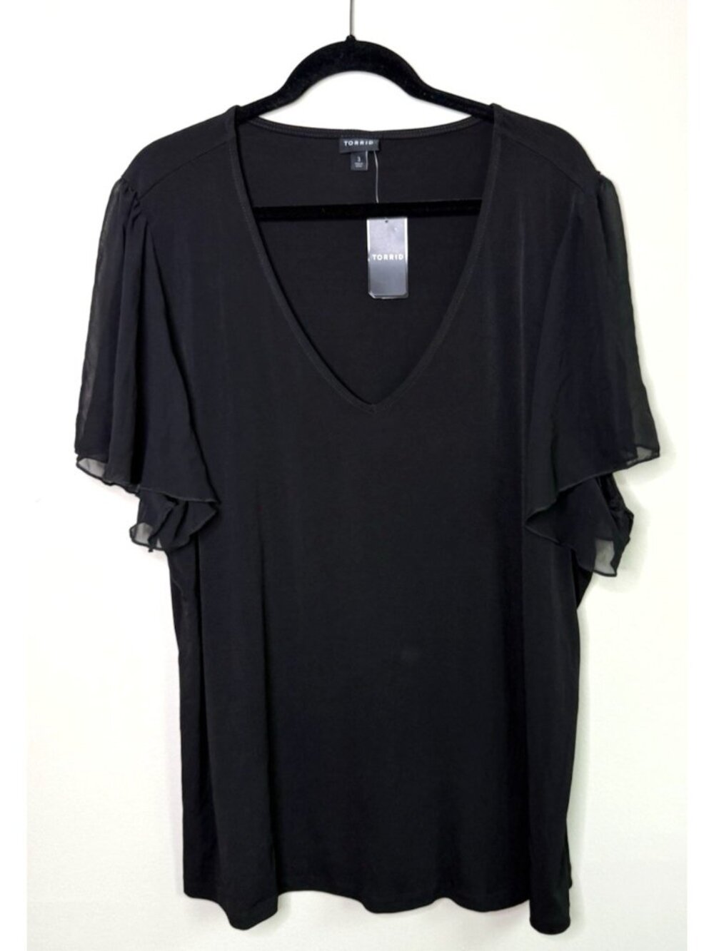 New Torrid Studio Knit Chiffon Shirt Black Flounce